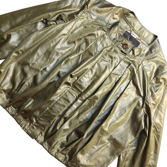 Richmond X Olive Green Pleated Cropped 3/4 Sleeve Jacket Sz 42 NWT - Picture 4 of 16